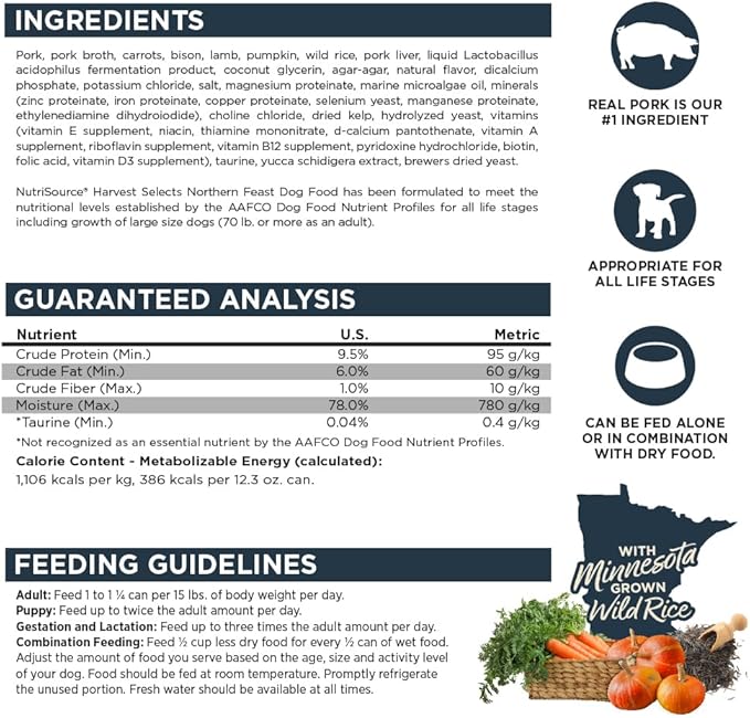 NutriSource Harvest Selects Northern Feast Dog Cans, Premium Wet Dog Food, 12.3 Ounce (Pack of 12)