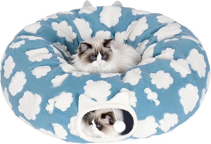 Pesen Cat Tunnel Bed with Soft Cushion, Cat Toys for Indoor Cats Enhance Bonding Between Pets and Owners, Encourage Exploration, and Satisfy Natural Instincts for Kittens, Dogs, and Rabbits