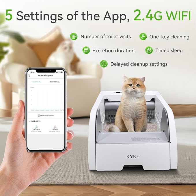 S6 Self Cleaning Litter Box, Upgraded Automatic Cat Litter Box Self Cleaning That Can Use Clumping Cat Litter, Open Design with Cats Taking to It Immediately, Anti Pinch and Odorless