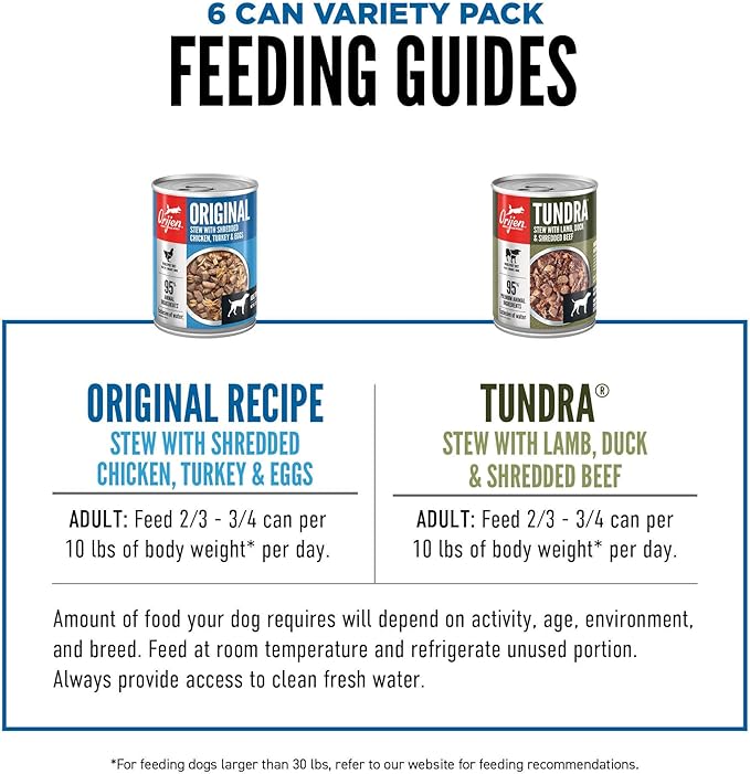 ORIJEN Real Meat Shreds Wet Dog Food Variety Pack: Tundra + Original Recipes 12.8oz Cans (6 Count, 3 of Each)