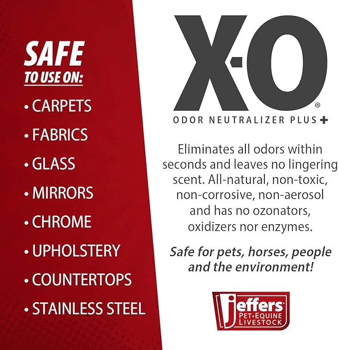 Jeffers X-O Odor Neutralizer Plus+ 16 oz - All Natural Organic Pet Odor Eliminator, Non-Toxic, Eco Friendly, Multi-Surface Cleaner for Dog Carpet, Bedding, Cat Litter Box, Horses, and Home Use