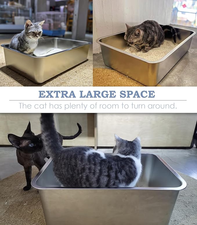Stainless Steel Cat Litter Box, 6in Cat Litter Pan for Cats and Rabbits, Metal Litter Box High Sides Nonstick Odor Control Anti-Corrosion