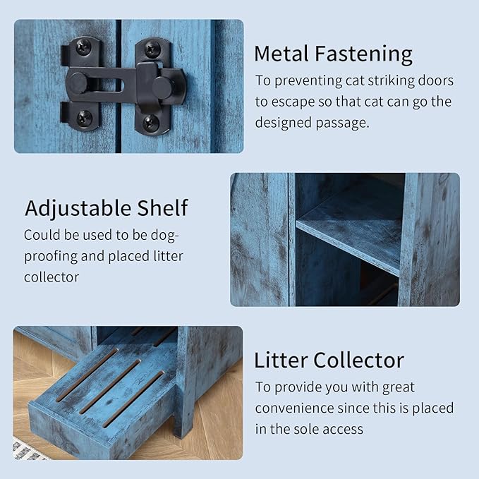 Cat Litter Robot Enclosure, Enclosure for self-Cleaning Litter Boxes,Adjustable Shelf for Dog Proof and Storage,Charging Station,Locks Added for cat,Large Indoor Cat House,Blue