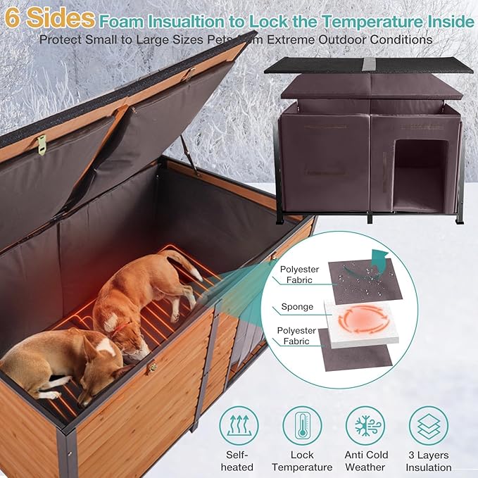 59" Extra Large Outdoor Dog House with Insulated Liner,Dog Kennel with All-Around Iron Frame,Weatherproof Dog Shelter for Small to Large Sizes Dog Kennel (Brown, LH)