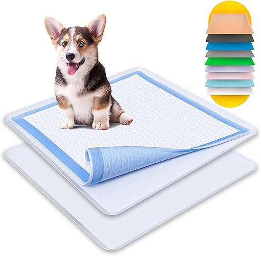 TidyFriend 2 Pack Dog Pee Pad Holder Tray Fits for 24” x 24” Wee Wee Pee Pads - Stable Grip, Raised Edges, Quick-Wipe Silicone Surface Dog Potty Tray Holder for Indoor Flooring Protection (Grey)