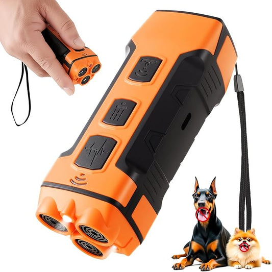 Dog Bark Deterrent Devices Anti Barking Device for Dogs 5in1 Solution for Dog Behavior Problems Safe Portable Flashlight & Beep for Small, Medium & Large Dogs Orange