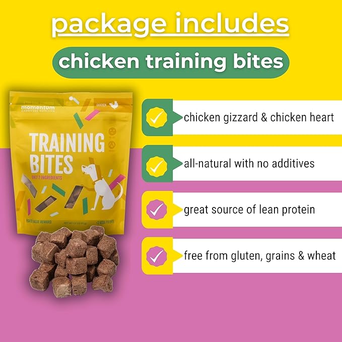Momentum Carnivore Nutrition Freeze-Dried Chicken Training Bites – Two Ingredients-Chicken Gizzard and Heart, All-Natural Dog Treats –Made in USA – Perfect for Training & Rewards- 2.5 oz Bag