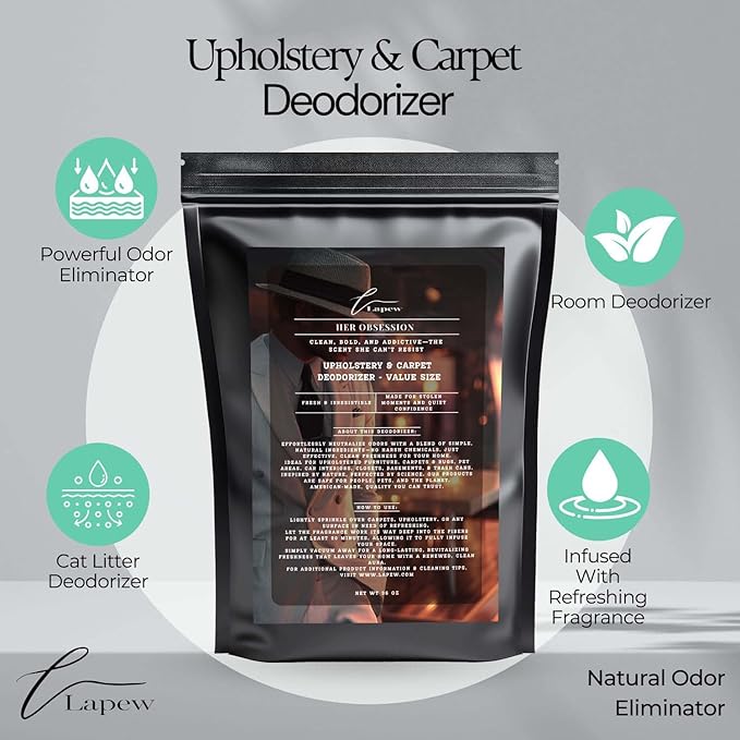 Her Obsession Carpet Freshener Powder Refill 36 oz | Powerful Odor Eliminator for Home | Upholstery Deodorizer | Carpet Deodorizer | Pet Urine | Cat Litter Box