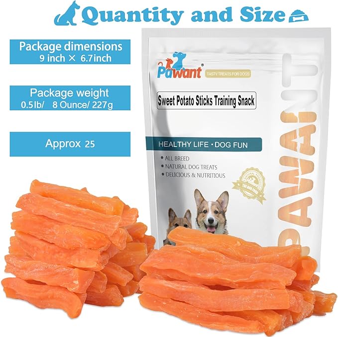 Sweet Potato Dog Treats no Rawhide for Small and Large Dog Sticks Puppy Training Snacks Grain Free 0.5lb/227g