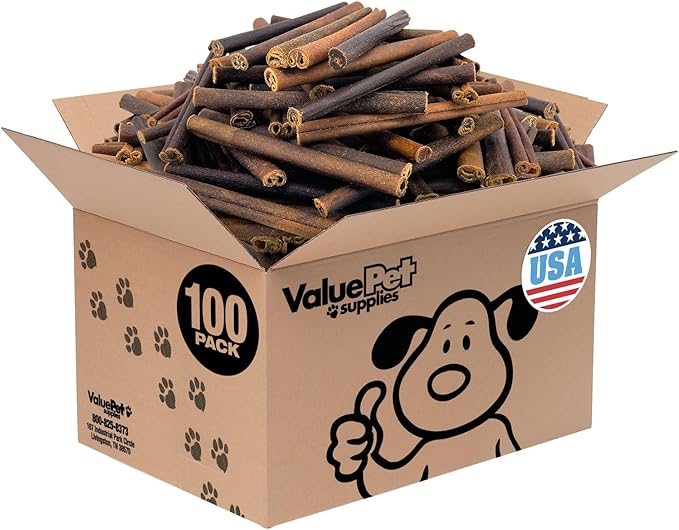 ValueBull USA Collagen Sticks for Dogs, 6 Inch Medium Chews, Natural Long-Lasting Dog Treats, 100 Count Bulk Pack - Promotes Joint, Skin & Coat Health with Glucosamine and Chondroitin