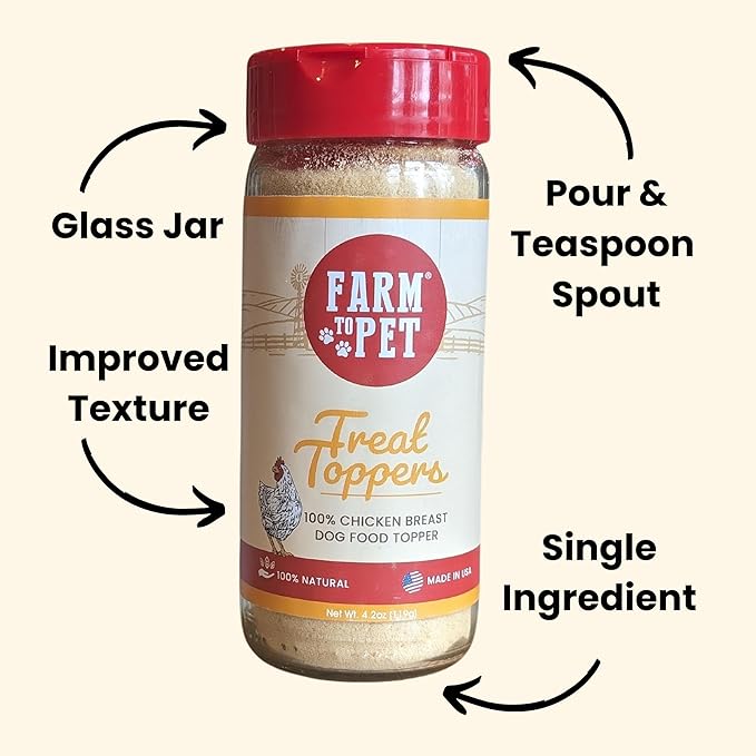 Farm To Pet - Dry Dog Food Topper - 4.7 oz Chicken Meal Toppers for Dogs, Single Ingredient, Lean, All Natural, Healthy Food for Small, Medium, Large Breeds, & Puppies, Made in USA
