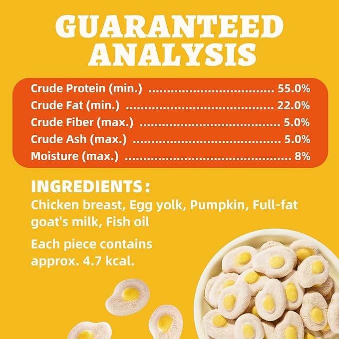 Wellix SunnyBites Freeze Dried Chicken Treats for Cat&Dog -Egg Healthy Cat Treats for Indoor Cats -Supports Immunity Gut Healthy for Training Kitten Snack or Puppy Treat 3.5oz
