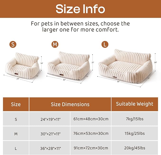 MEWOOFUN Cat Beds for Indoor Cats, Fluffy Cat Couch with Removable Washable Cover, Supportive Small Dog Beds for Puppy & Kitten up to 15 lbs (Brown Gradient, 24x19x12)
