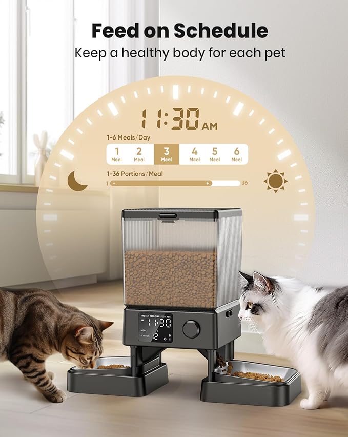 oneisall Automatic Cat Feeder for 2 Cats, 20 Cups/5L Automatic Cat Food Dispenser for Small Pets Indoor, Timed Cat Feeder for Dry Food