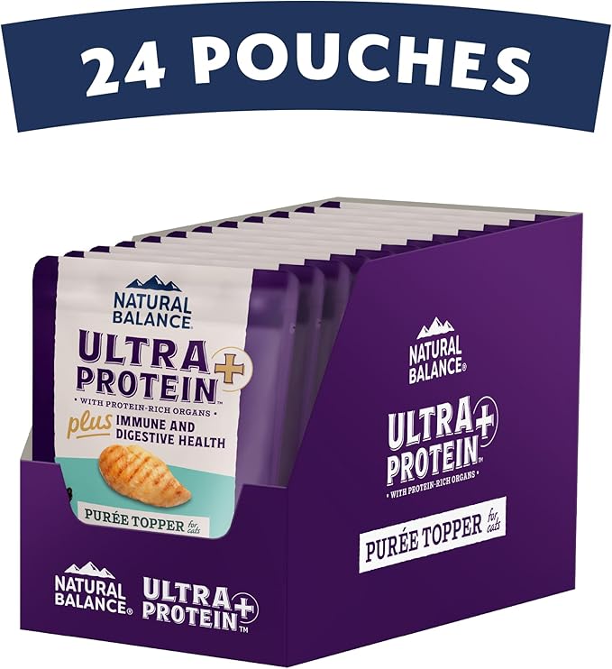 Natural Balance Ultra Protein Plus Wet Cat Food, Immune & Digestive Health Real Chicken with Pumpkin Puree Topper with Chicken Liver & Chicken Heart, High Protein Cat Food - 2.4 oz. (Pack of 24)