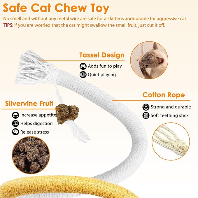 Tocirelo Cat Toys Silvervine Sticks - 8Pack Natural Silvervine Sticks for Cats, Cat Chew Toy for Teeth Cleaning, Interactive Kitten Chew Ropes to Redirect Chewing Habits, Kitty Chew Sticks