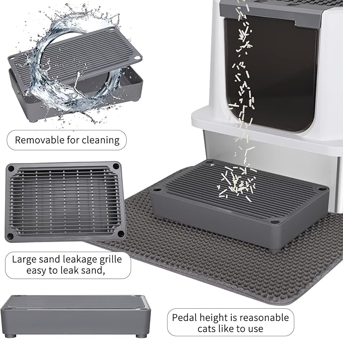 RIZZARI Stainless Steel Cat Litter Box, Odorless Enclosed Litter Box with Top Holes, Large Litter Pan for Small to Large Sized Cats (Dark Gray, 23.8" L*15.9" W*16.1" H)