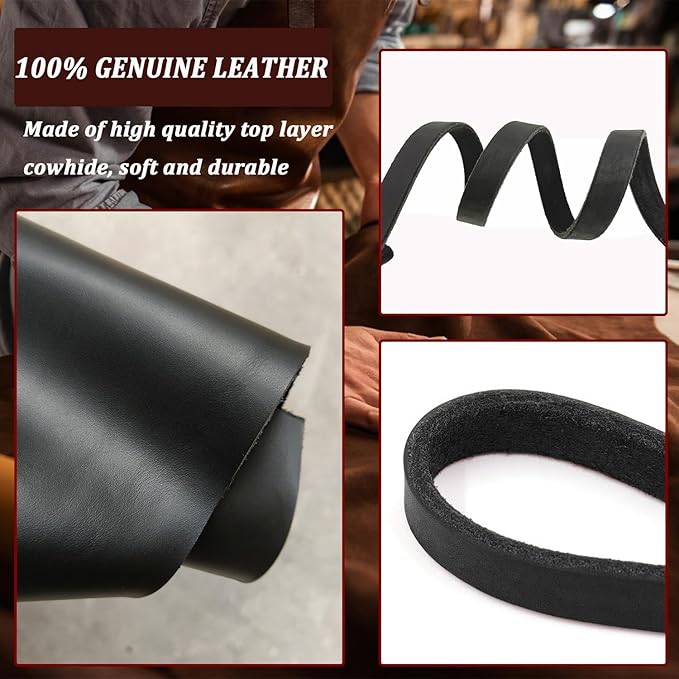 Leather Dog Leash 6ft x 1 inch, Heavy Duty Dog Training Leashes, Soft, Strong and Comfortable Braided Leather Leash for Large, Medium Dogs Black