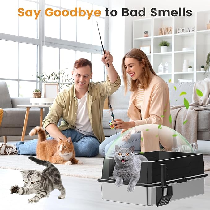 XXXL Stainless Steel Litter Box with Footboard,Extra Large 28" L x 20" W Metal Litter Box for Big Cats & Multiple Cats with High Sided, Anti-Leakage, Non-Sticky, Easy Cleaning, Include Scoop