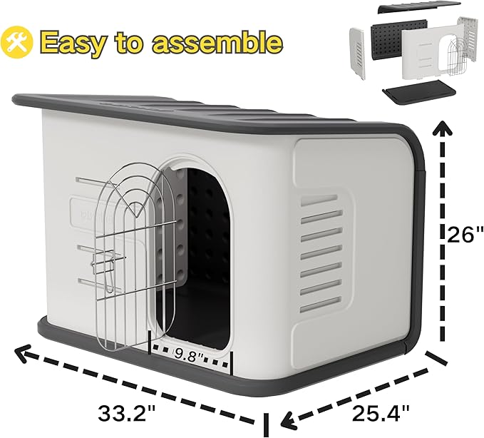 ‌Double-Wall Plastic Dog House Outdoor Indoor,Insulated Double-Reinforced Dog House Waterproof for Small-Medium Dogs,Durable Puppy Shed with Elevated Floor & Air Vents,Easy Install and Clean