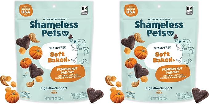 Shameless Pets Soft-Baked Dog Treats, Pumpkin Nut Partay - Natural & Healthy Dog Chews for Digestive Support with Fiber - Made in USA, Free from Grain, Corn & Soy - 2-Pack