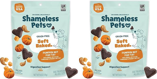 Shameless Pets Soft-Baked Dog Treats, Pumpkin Nut Partay - Natural & Healthy Dog Chews for Digestive Support with Fiber - Made in USA, Free from Grain, Corn & Soy - 2-Pack