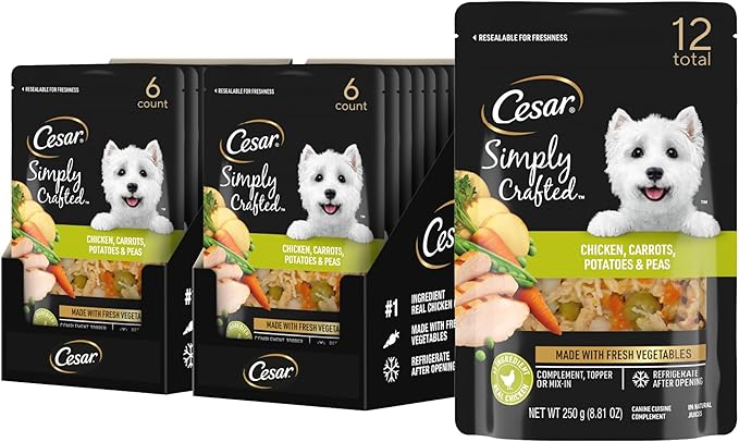 Cesar Simply Crafted Chicken, Carrots, Potatoes, & Peas Wet Dog Food Complement, 8.82 oz. Pouch (6 Count, Pack of 2)