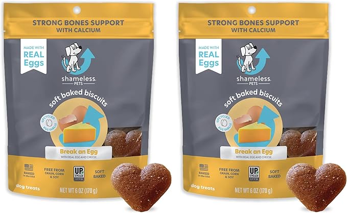 Shameless Pets Soft-Baked Dog Treats, Break an Egg - Natural & Healthy Dog Chews for Strong Bones Support with Calcium - Baked & Made in USA, Free from Grain, Corn & Soy - 2-Pack
