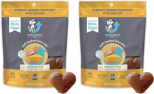 Shameless Pets Soft-Baked Dog Treats, Break an Egg - Natural & Healthy Dog Chews for Strong Bones Support with Calcium - Baked & Made in USA, Free from Grain, Corn & Soy - 2-Pack