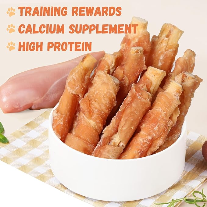 Dog Treats Chicken Wrapped Beef Cartilage w/Calcium Supplement, Long-Lasting Rawhide Free Grain Free Training Treats Snacks for Small Medium Large Dogs, 12 Counts, 10.6 oz