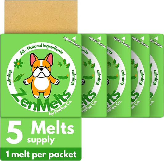 ZenMelts Dogs Anxiety Relief Calming 5 Strips only - Anti Anxiety for Dogs During Fireworks, Storms & Separation - Non-Drowsy Tasty Dog 5 - Melt