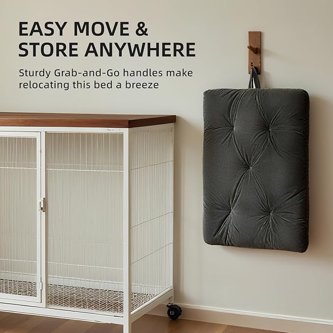 Dog Beds Large Sized Dog Washable Pet Bed Mattress with Oxford Fabric Pillow Cushion for Crate Kennel Pet Easy-Carry Cat Beds,35”Lx23”W,Black