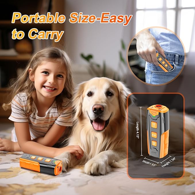 Dog Bark Deterrent Devices, Anti Barking Device for Dogs, 3 Modes Ultrasonic Dog Training Control 16.4 FT Range Effective & Safe Pet Corrector Behavior Portable Indoor Outdoor Uses