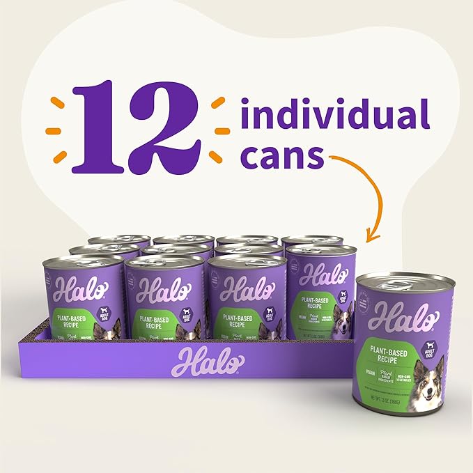 Halo Holistic Vegan Wet Dog Food, Plant-Based Recipe, Canned Dog Food, Complete Digestive Health, Adult Dogs, 13 Oz Can (Pack of 12)