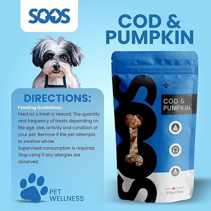 SOOS Cat and Dog Treats (3OZ, Cod & Pumpkin)