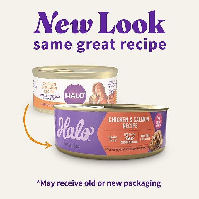 Halo Small Breed Wet Dog Food, Chicken & Salmon Recipe, Grain Free Real Meat Canned Dog Food, Meal or Topper, 5.5 Oz Can (Pack of 12)