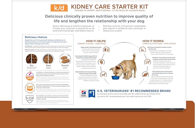 Hill's Prescription Diet k/d Kidney Care Starter Kit Variety Pack Dog Food, Veterinary Diet, 5.25 oz. Dry Food (2), 13 oz. Cans (2), 5.5 oz. Cans (4)