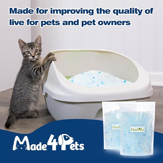Made4Pets Cat Litter Crystals Kitty Litter Odor Control Crystal Litter Non Clumping No scooping Low Dust, Low Tracking, Lightweight, Dehydrates Waste,– 13.2 lbs (4 x 3.3 lb Packs)