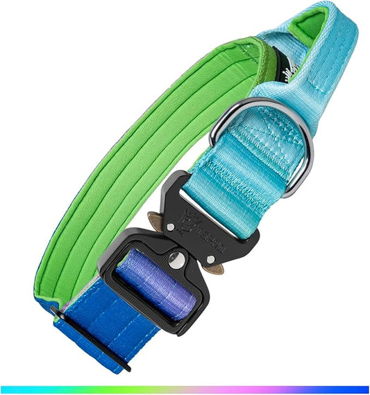 TSPRO Premium Dog Collars Tactical Dog Collar with Handle and Heavy Duty Quick-Release Metal Buckle Durable Thick and Adjustable for Medium to Large Dogs (Gradient Rainbow L)