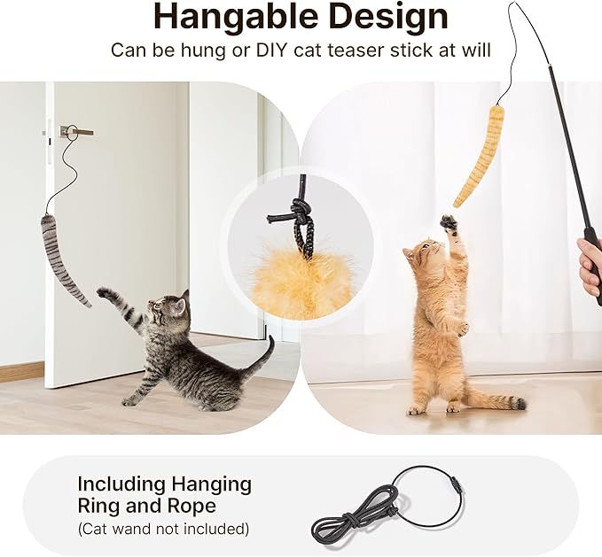 Potaroma Lifelike Tail Simulation Cat Toys, Pack of 3, Fluffy Durable, Crinkle Sound with Catnip Inside, Interactive Indoor Kitten Kicker for Kitty Exercise 9.8 Inches