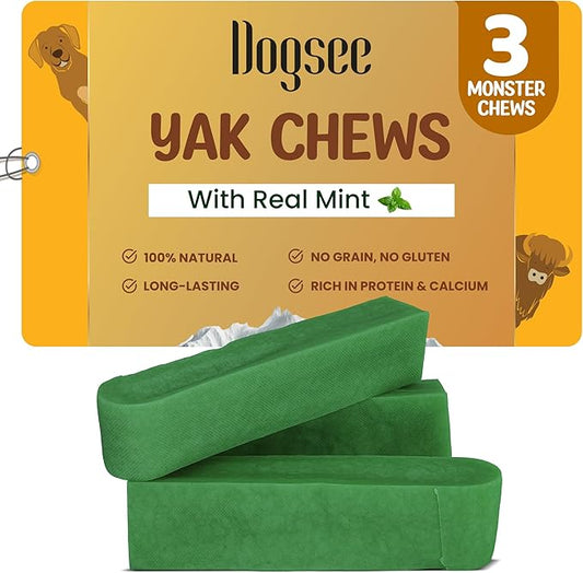 Dogsee Mint Flavor Himalayan Yak Chews for Dogs (Monster - 3 Bars) | Aid Digestion | Dog Chews for Teeth Cleaning | Odorless Dog Treats | Rawhide Free | Long Lasting