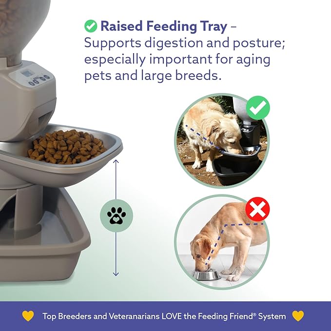 Automatic Dog & Cat Food Feeder with Water Dispenser – Smart Pet Feeder with Portion Control, OLED Display, Anti Jam Design, Battery Operated Dispenser for Medium/Large Pets - Taupe