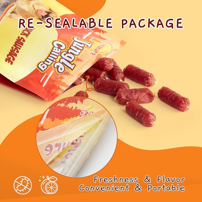 Jungle Calling Grain-Free Duck Sausage Dog Treats, Single Ingredient Duck Jerky, Soft & Chewy Training Treats for Small & Medium Dogs, 10.6 oz