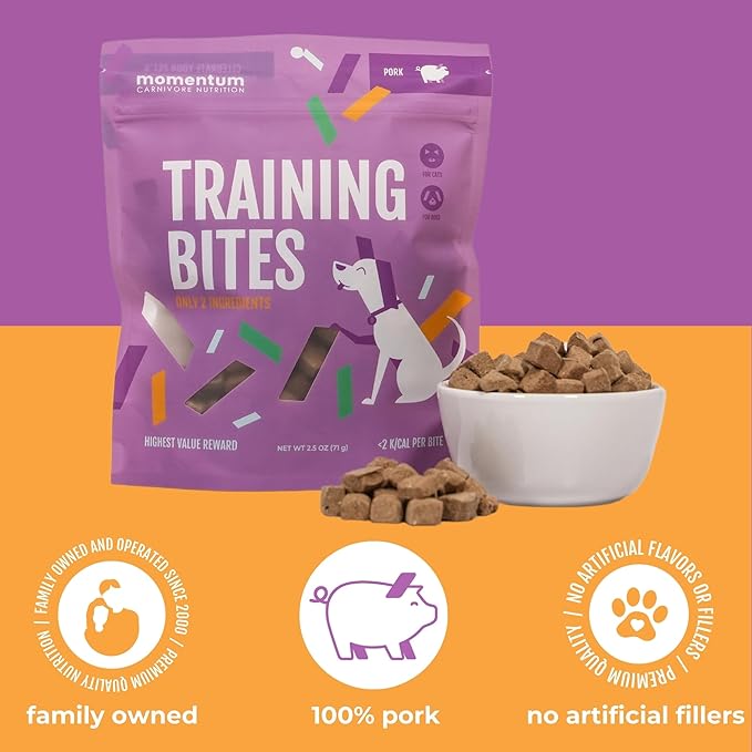 Momentum Carnivore Nutrition Freeze-Dried Pork Training Bites – Two Ingredients-Pork Kidney and Heart, Grain-Free, All-Natural Dog Treats –Made in USA – Perfect for Training & Rewards- 2.5 oz Bag