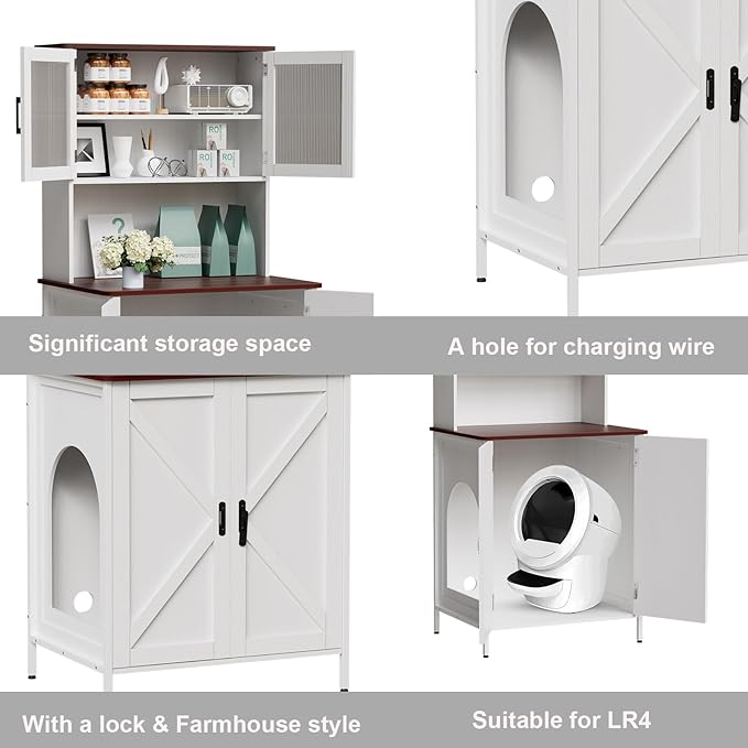 PAKASEPT Cat Litter Box Enclosure Furniture for Self-Cleaning Cat Litter Box with Shelves and Doors