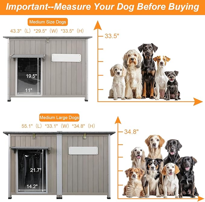 55" L Extra Large Outdoor Dog House Weatherproof with Anti-Chewing Frame, Waterproof Outside Dog Kennel Doghouse Shelter with Removable Floor, Open Roof, 10 Support Feet