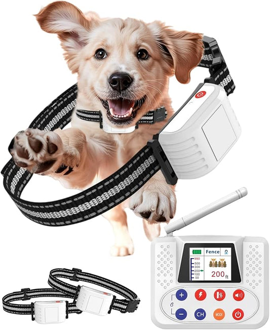 Wireless Dog Fence System, Electric Fence for Dog with Big LCD Screen, Portable Outdoor Pet Wireless Fence with 2.4G Antenna, Waterproof Training Collar, Adjustable for Large Medium Small Dogs