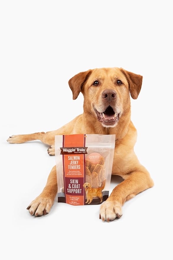 Waggin' Train Salmon Jerky Tenders for Skin & Coat Support for Dogs - 12 oz Pouch - Grain Free, High Protein Dog Treat