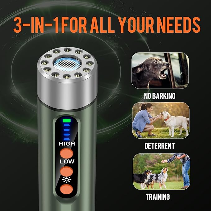 Anti Barking Devic-Dog Bark Control Device,Stop Bad Behavior-Rechargeable Ultrasonic Barking Handheld for Dogs -Professional Pet Trainer,Dog Silencer with LED Bright Flashlight
