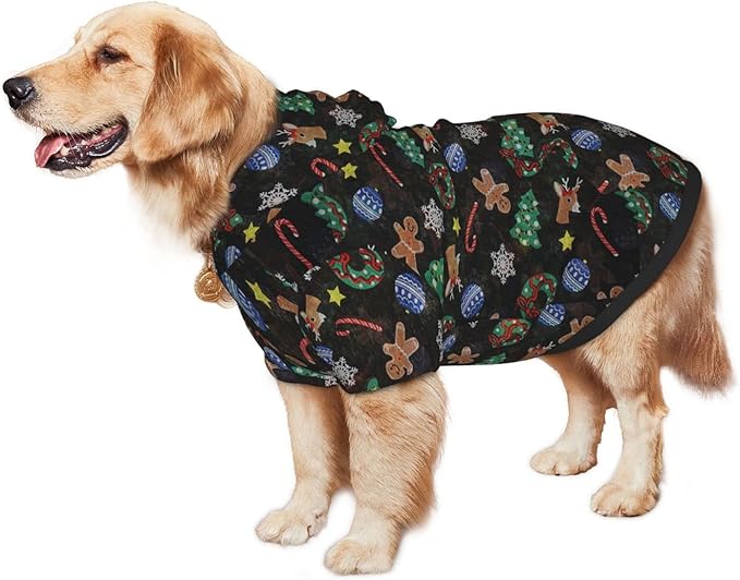 Xmas Tree Reindeer Ginger Cookie Hoodie,Christmas Cosplay Dog Clothes with Pocket and Hat Winter Clothes Sweaters Small